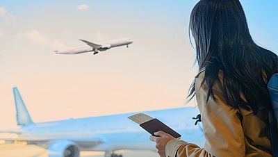 Woman waiting at the airport to enter Germany